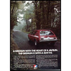 1972 AMC American Motors Gremlin X Vintage Print Ad Forest Trees Road Wall Art